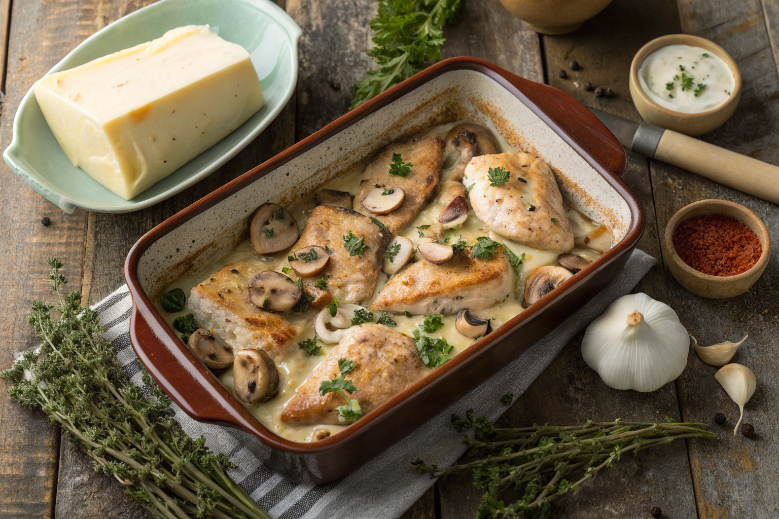Creamy Chicken and Mushroom Bake Ingredients