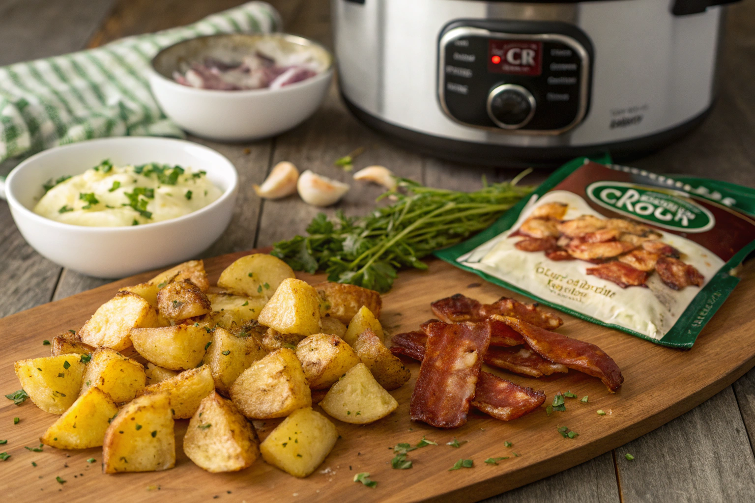 Ingredients for Crock Pot Bacon Ranch Potatoes