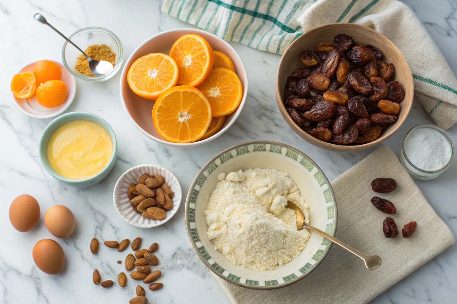 Ingredients for Date and Orange Almond Loaf including dates, orange, almond flour, and maple syrup