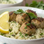 Greek Turkey Meatballs with Lemon Herb Rice