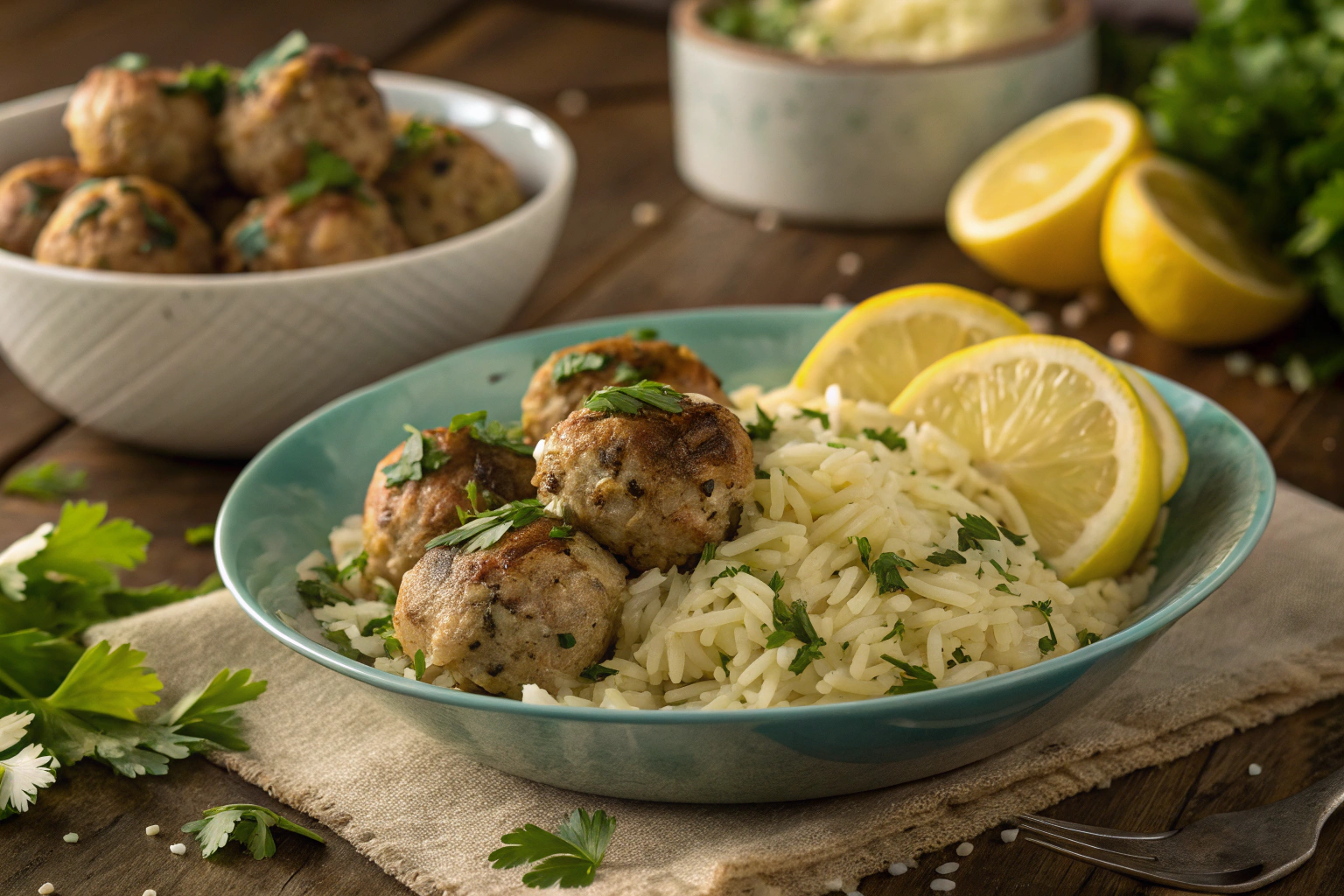 Ingredients for Greek Turkey Meatballs with Lemon Herb Rice