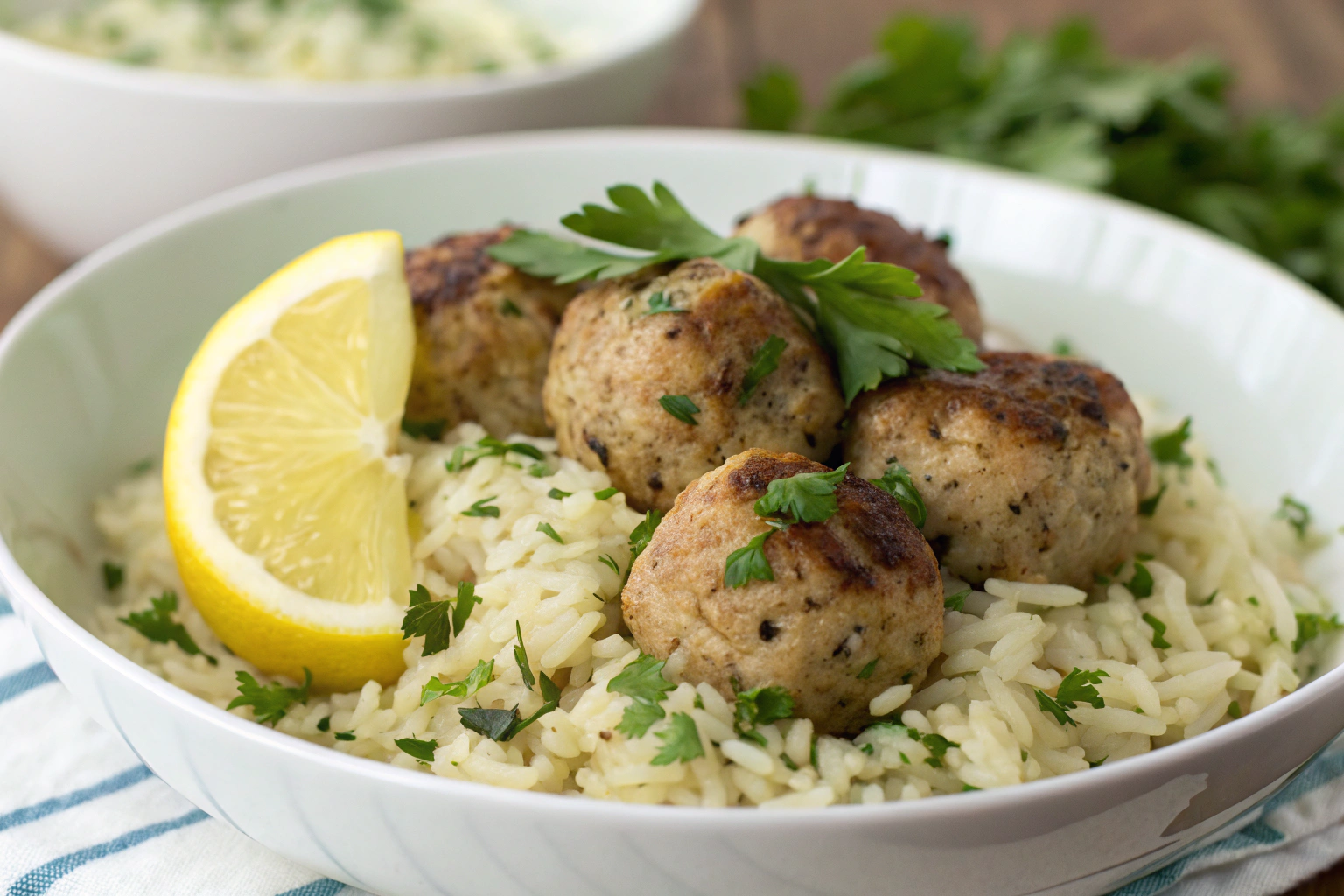 Greek Turkey Meatballs with Lemon Herb Rice