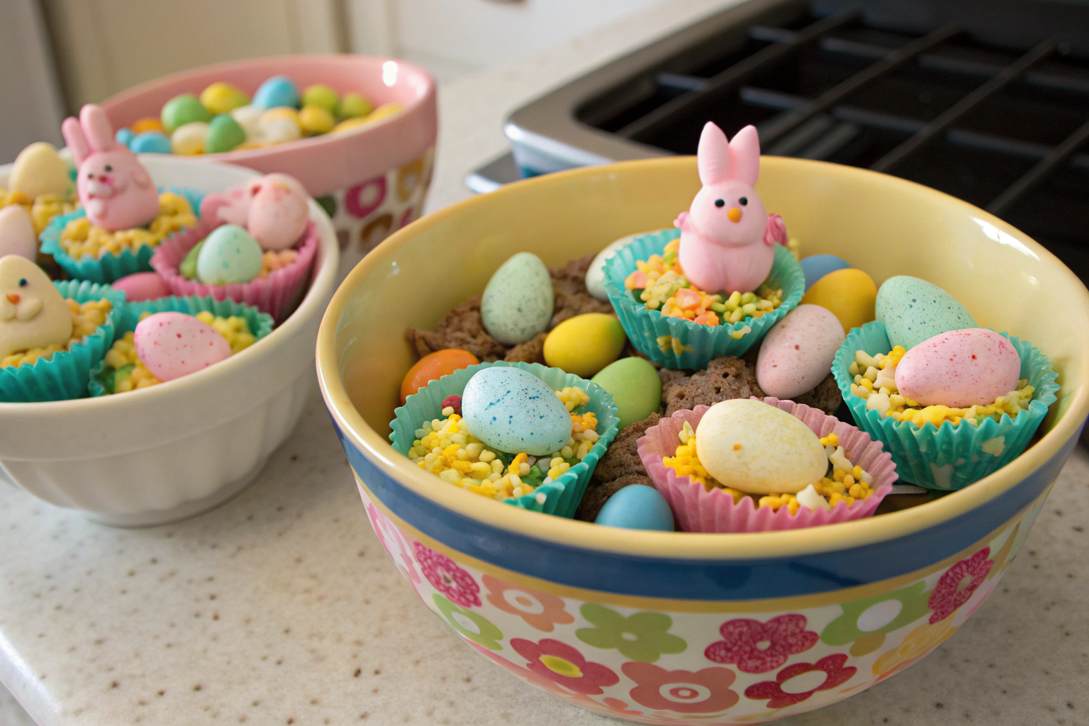 Homemade Easter Candy 34.5 ounces honey roasted dry roasted peanuts 48 ounces vanilla-flavored candy coating 11.4 ounces Holiday M&Ms seasonal sprinkles
